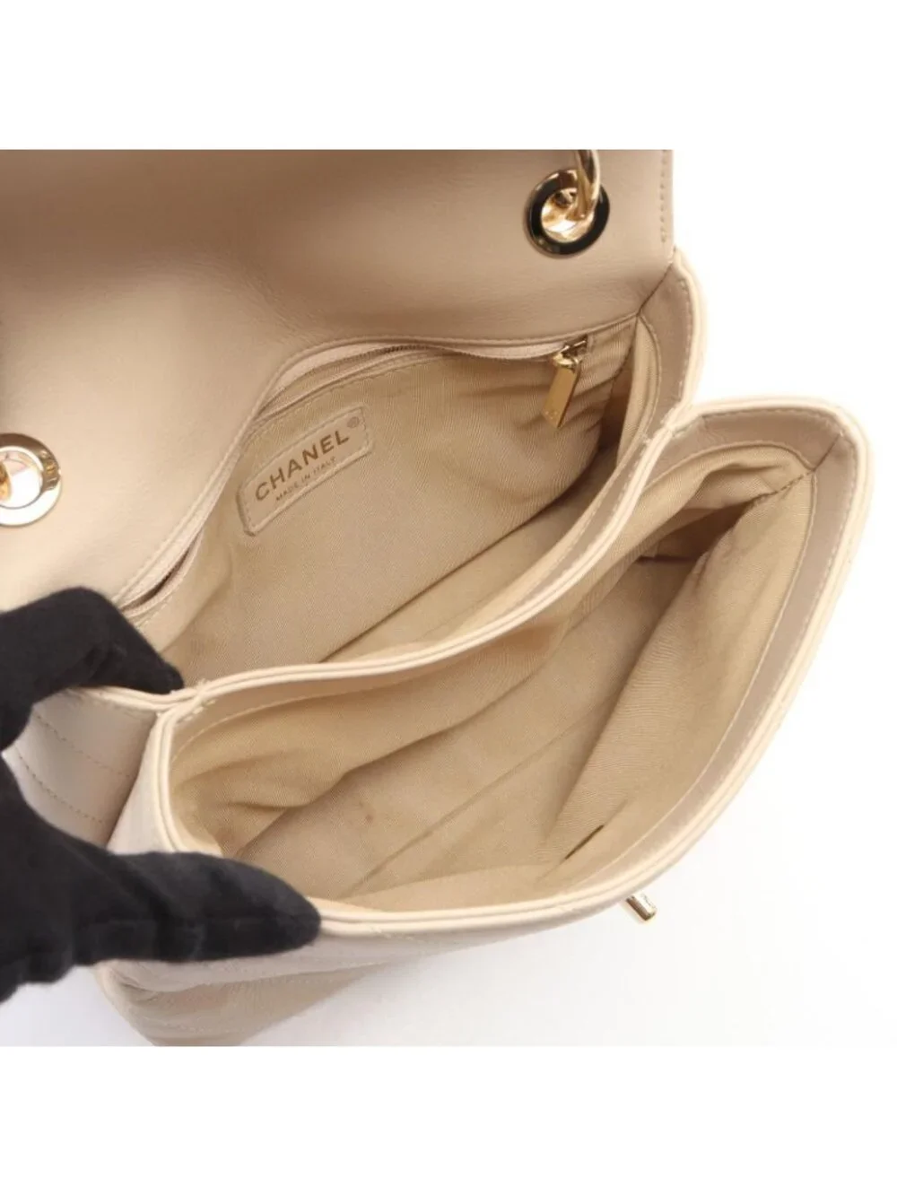 Chanel Handbag Shecc Stitching 2-Way Light Beige Ladiesskin Stitch Top Handle
